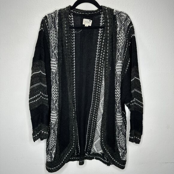 LA Hearts Black Gray and Cream Striped Knit Long Line Open Cardigan Sweater OS - Picture 1 of 12